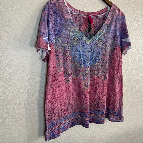 Distress Multicolor Top Variegated V-Neck Casual Plus Top Size 2 (18/20) - Picture 2 of 11
